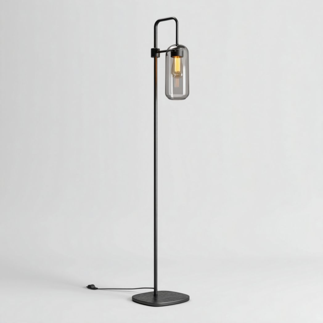 Lampa podłogowa metalowa, szklany klosz, czarna-Allwood Home