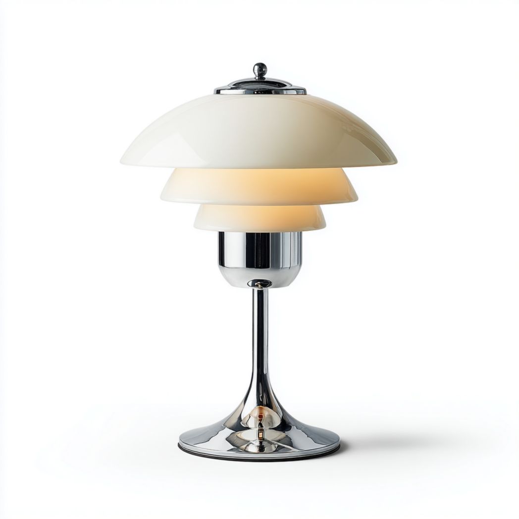 Lampa stołowa z trójwarstwowym szklanym kloszem i chromowaną nogą-Allwood Home