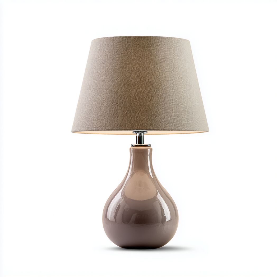 Lampa stołowa ceramiczna beżowa z kloszem z tkaniny E27-Allwood Home