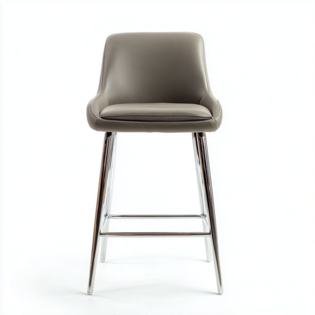 Krzesło barowe szare tapicerowane skórą ekologiczną z metalowymi nogami-Allwood Home