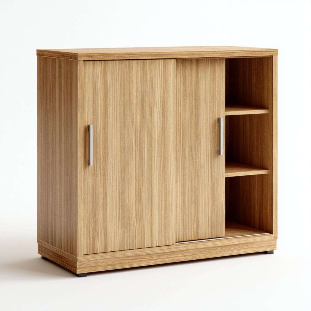 Szafka z przesuwnymi drzwiami i otwartymi półkami, drewno jesionowe-Allwood Home