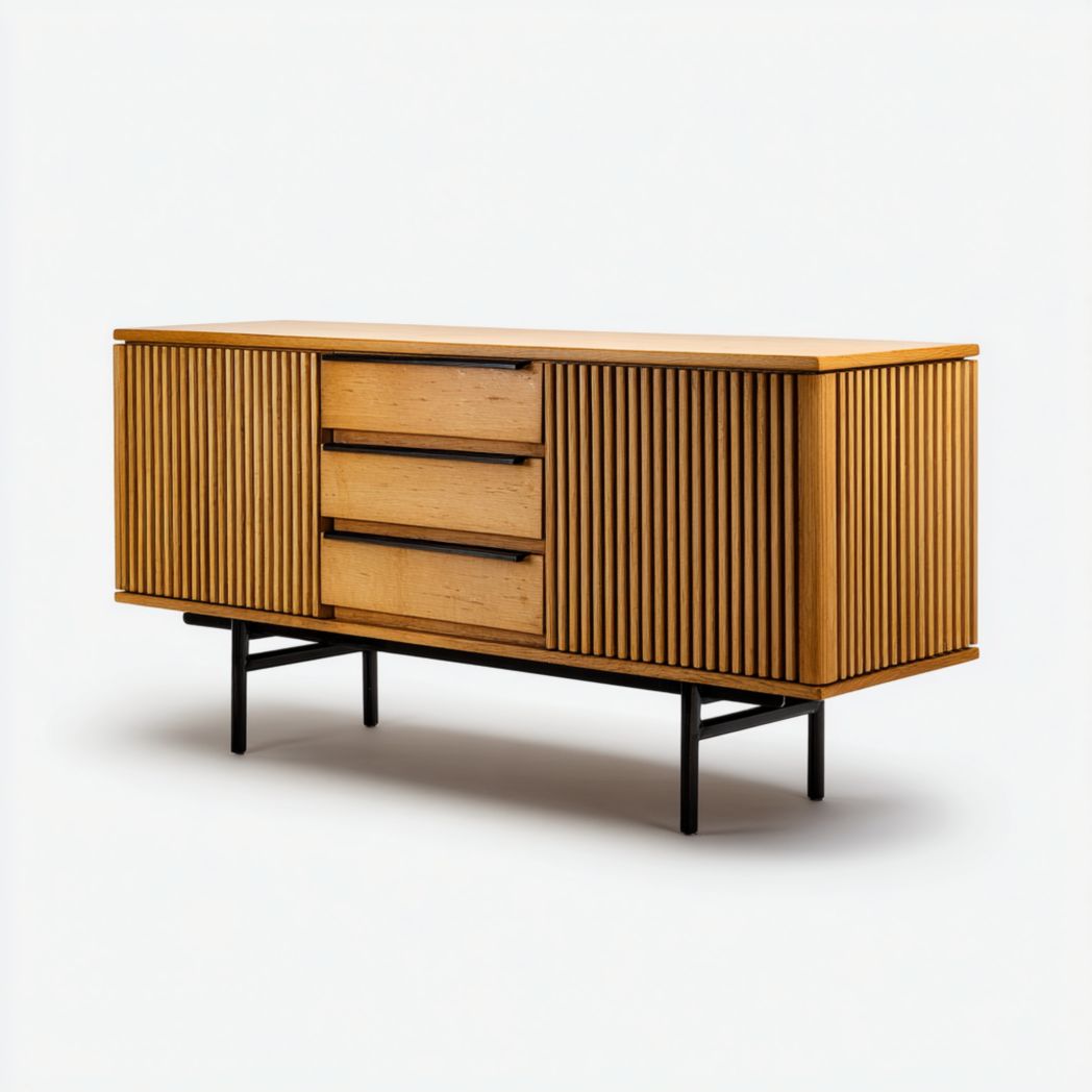 Komoda z drewna jesionowego z trzema szufladami i dwoma drzwiami na metalowych nogach-Allwood Home