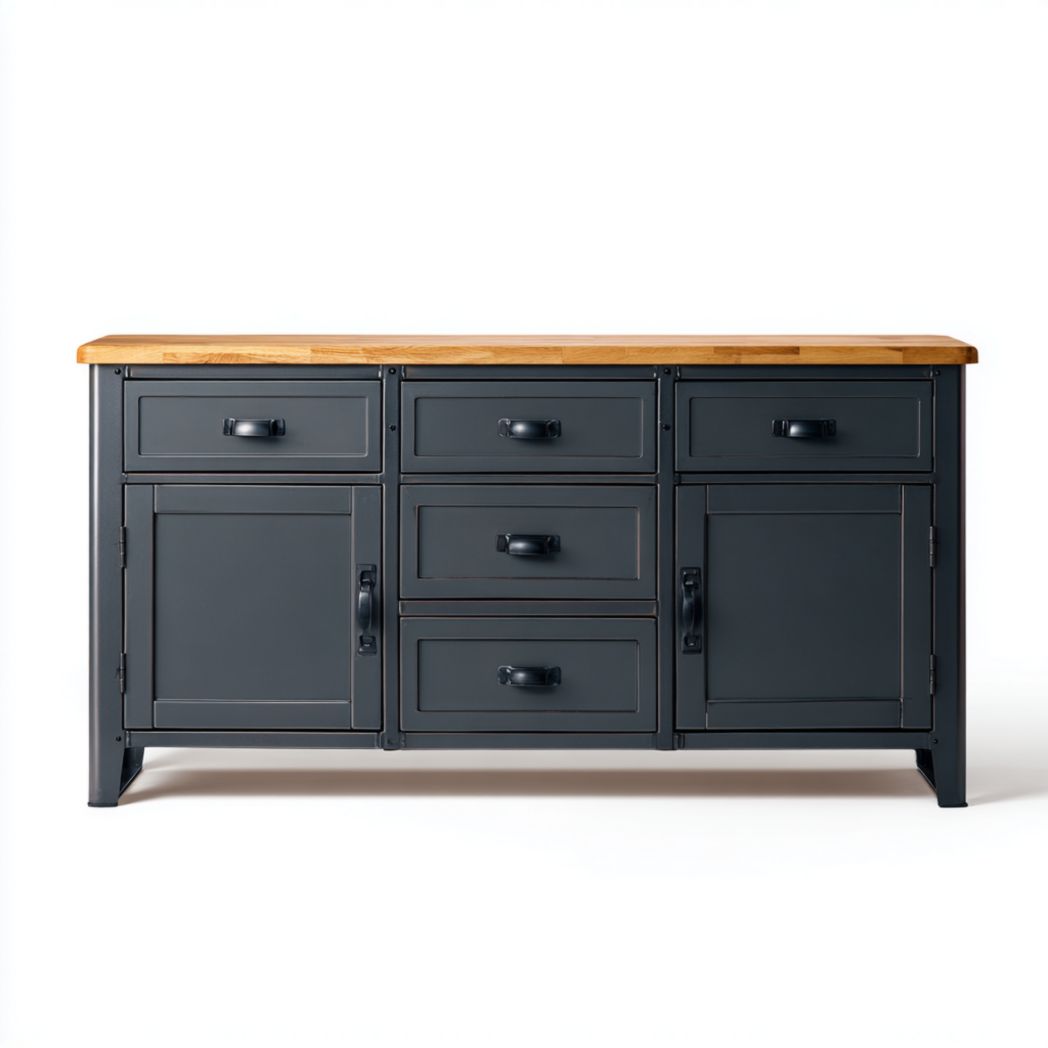 Komoda z metalowym korpusem i drewnianym blatem z sześcioma szufladami i dwoma drzwiami-Allwood Home