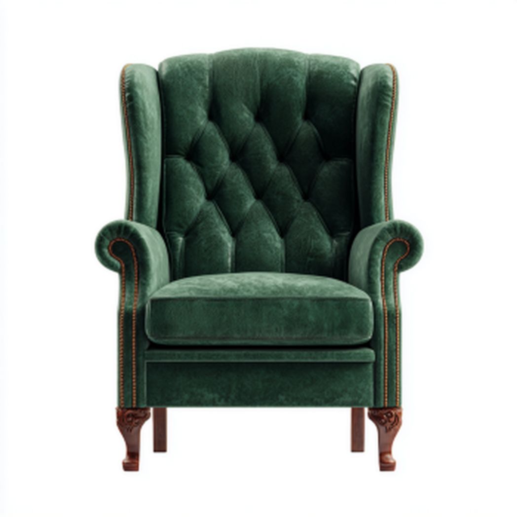 Fotel tapicerowany zielony z drewnianymi nogami-Allwood Home