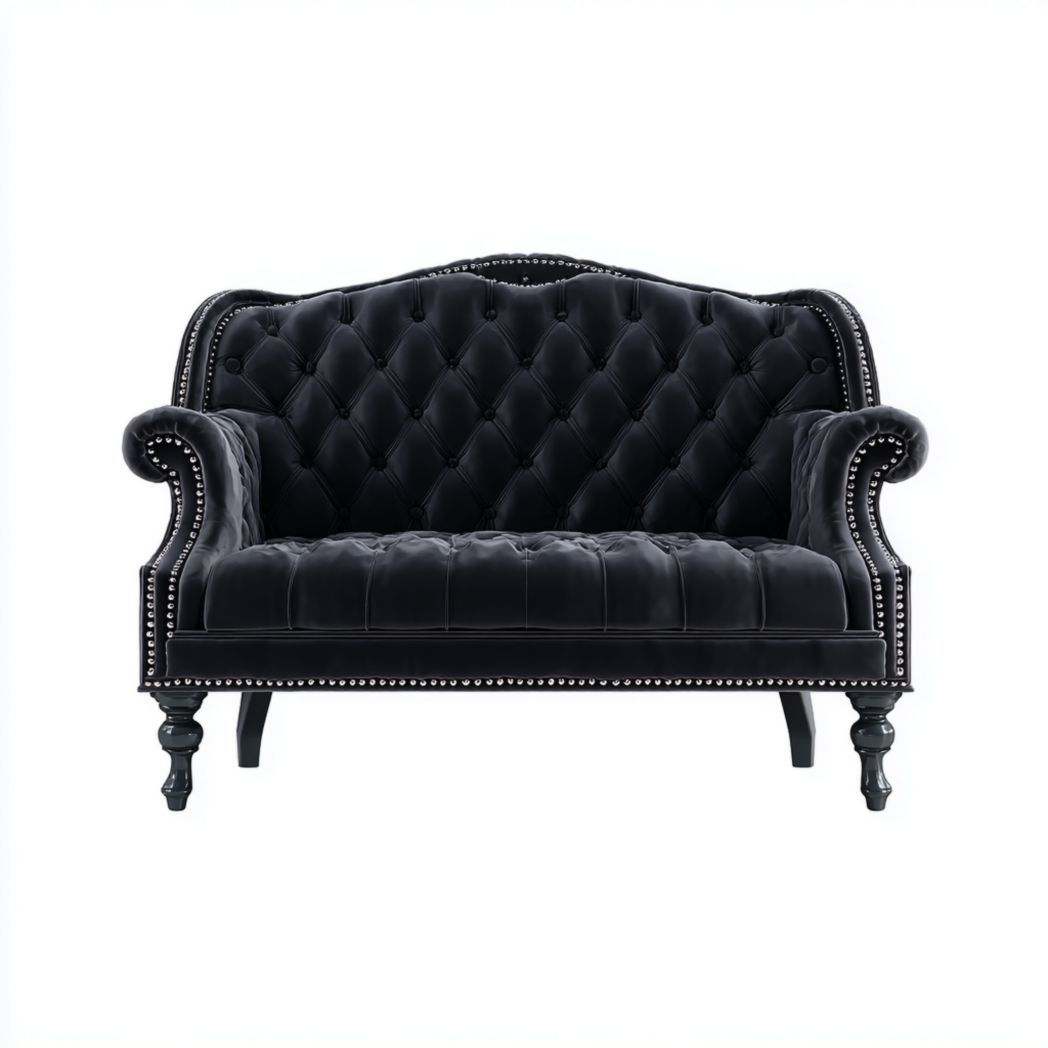 Sofa dwuosobowa z tkaniny czarnej, nogi z drewna bukowego-Allwood Home