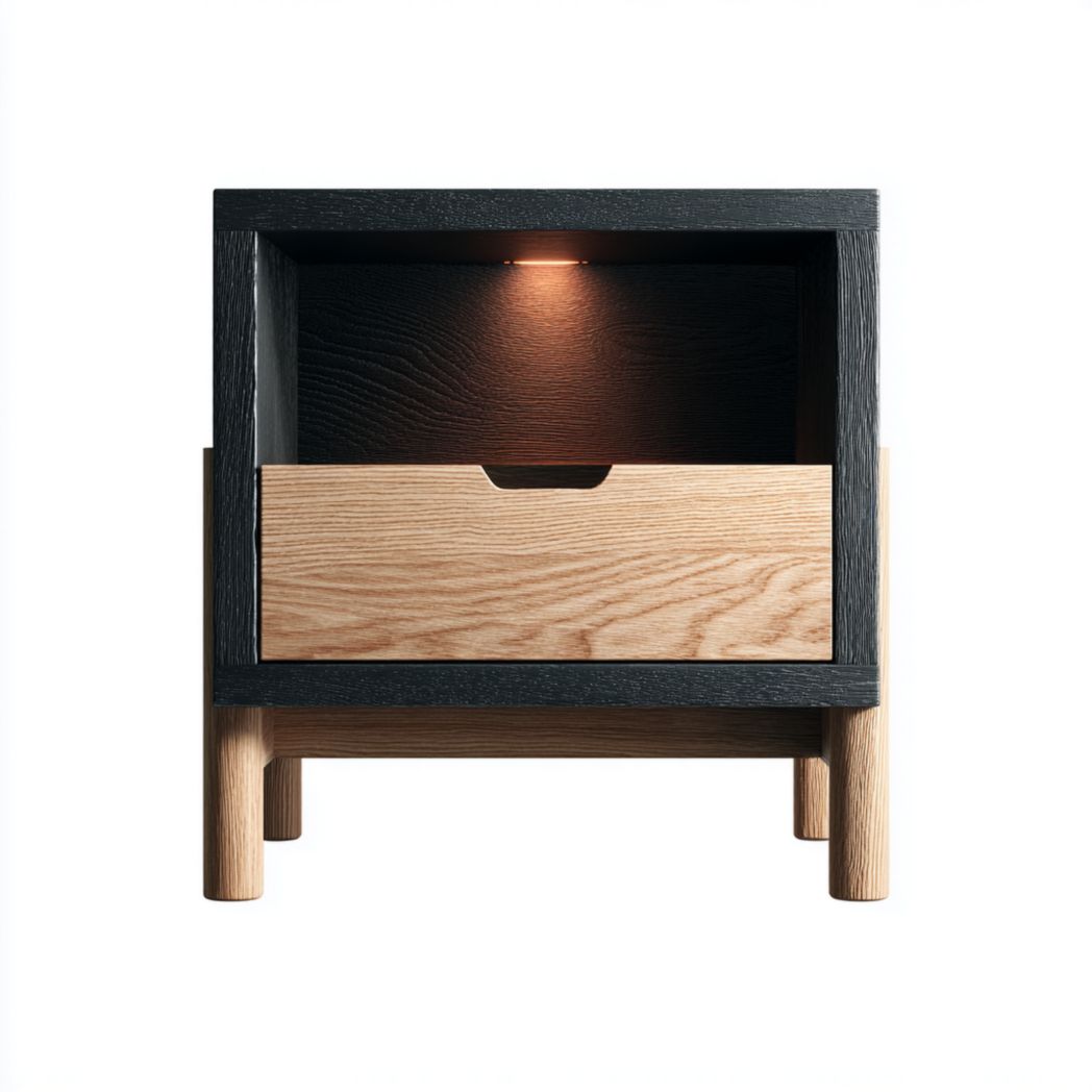 Szafka nocna z drewna dębowego z 1 szufladą i oświetleniem LED-Simons Patio