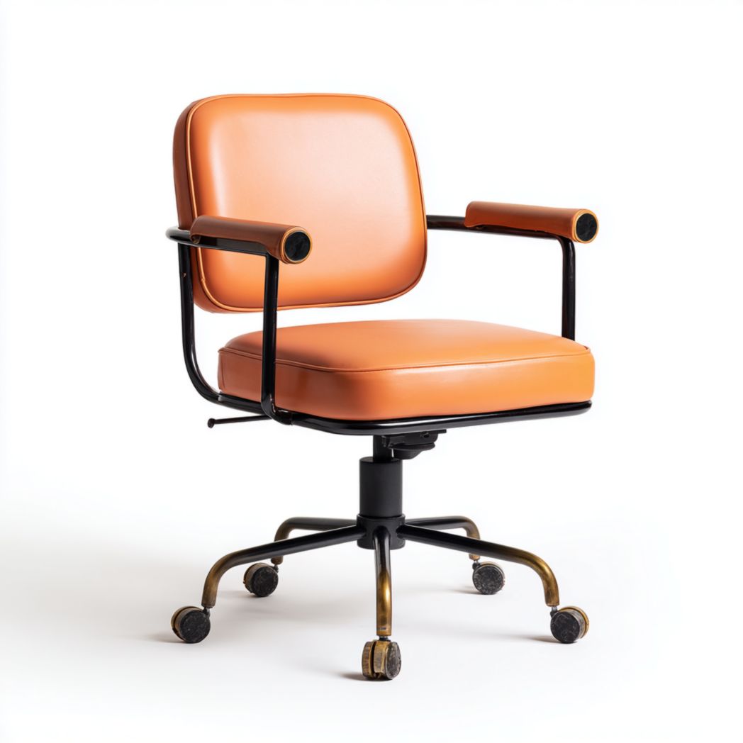 Obrotowe krzesło biurowe ze skóry syntetycznej z podłokietnikami pomarańczowe-Simons Patio
