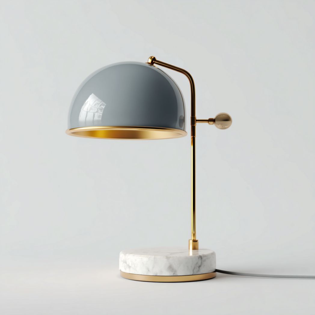 Lampa biurkowa z marmurową podstawą i szarym metalowym kloszem E27-Simons Patio