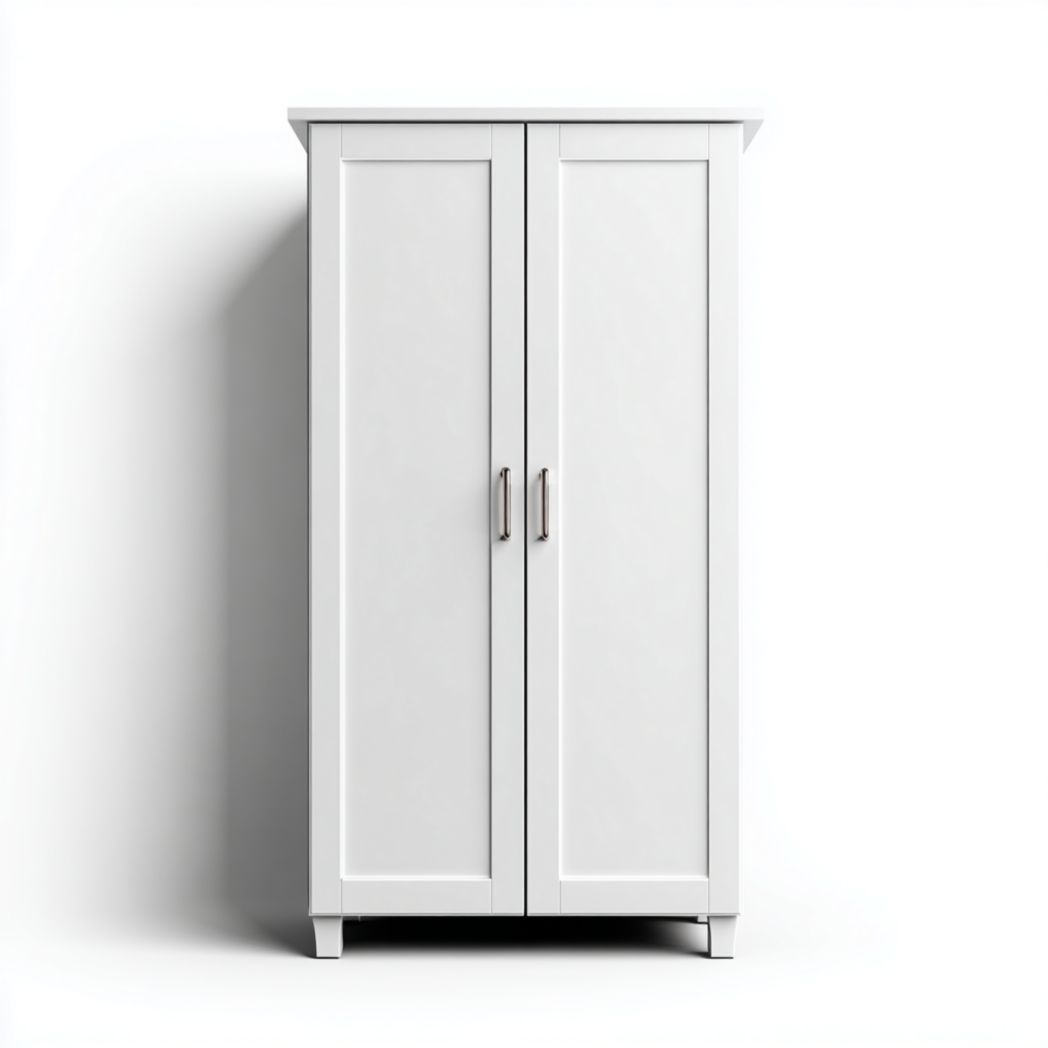 Szafa dwudrzwiowa z litego drewna sosnowego malowana na biało z metalowymi uchwytami-Simons Patio