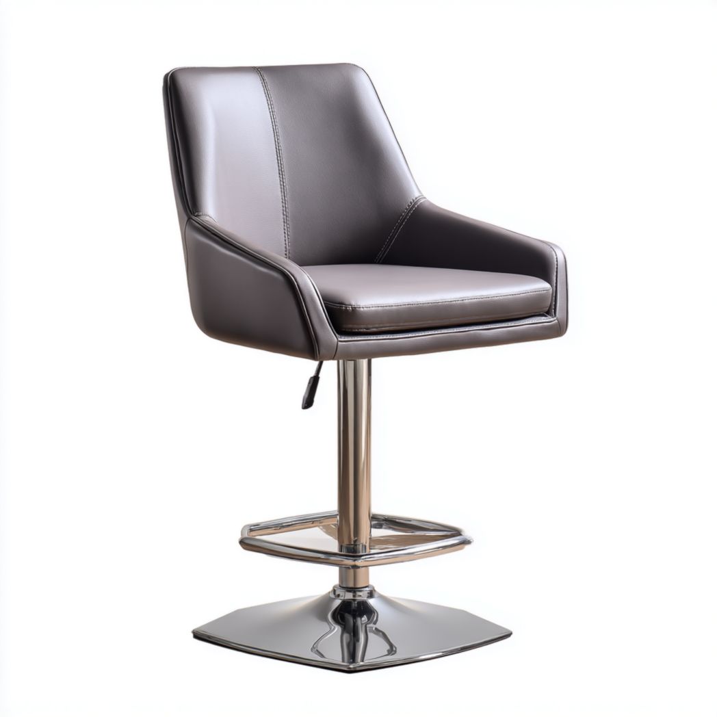 Krzesło barowe brązowe tapicerowane z regulowaną wysokością i metalową podstawą-Simons Patio