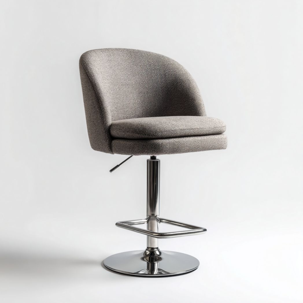 Krzesło barowe jasnoszare tapicerowane z regulowaną wysokością i metalową podstawą-Simons Patio