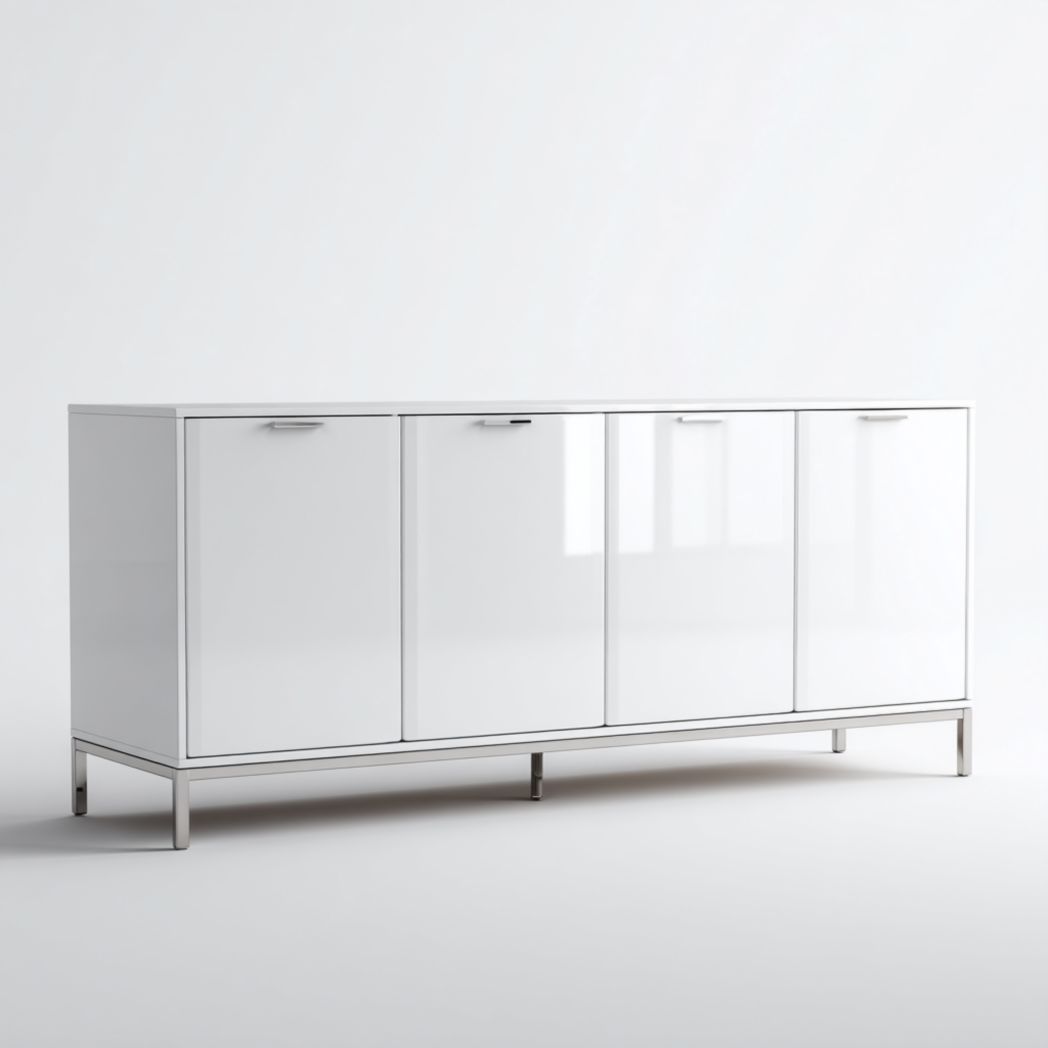 Komoda biała z czterema drzwiami i metalowymi nogami-Simons Patio