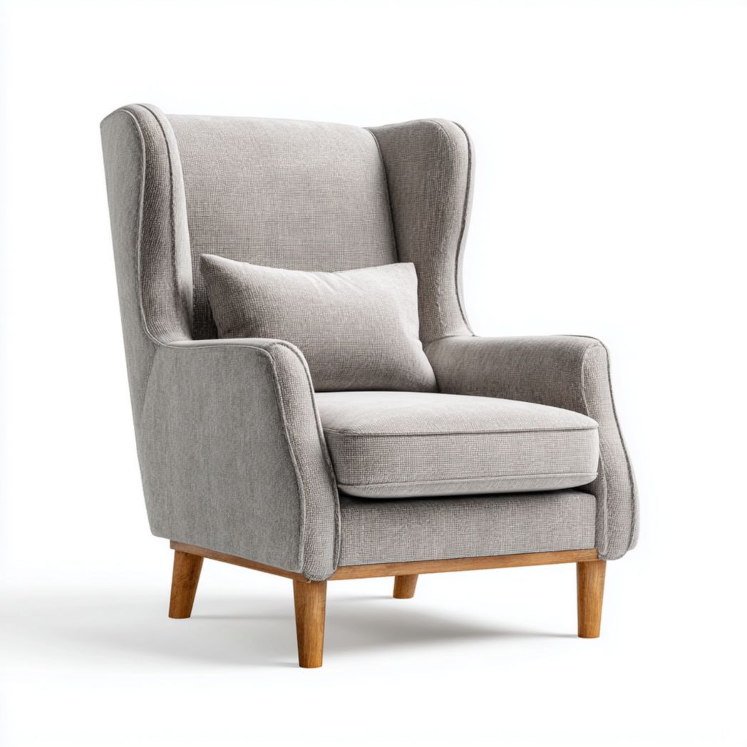 Fotel tapicerowany szary z drewnianymi nogami-Simons Patio