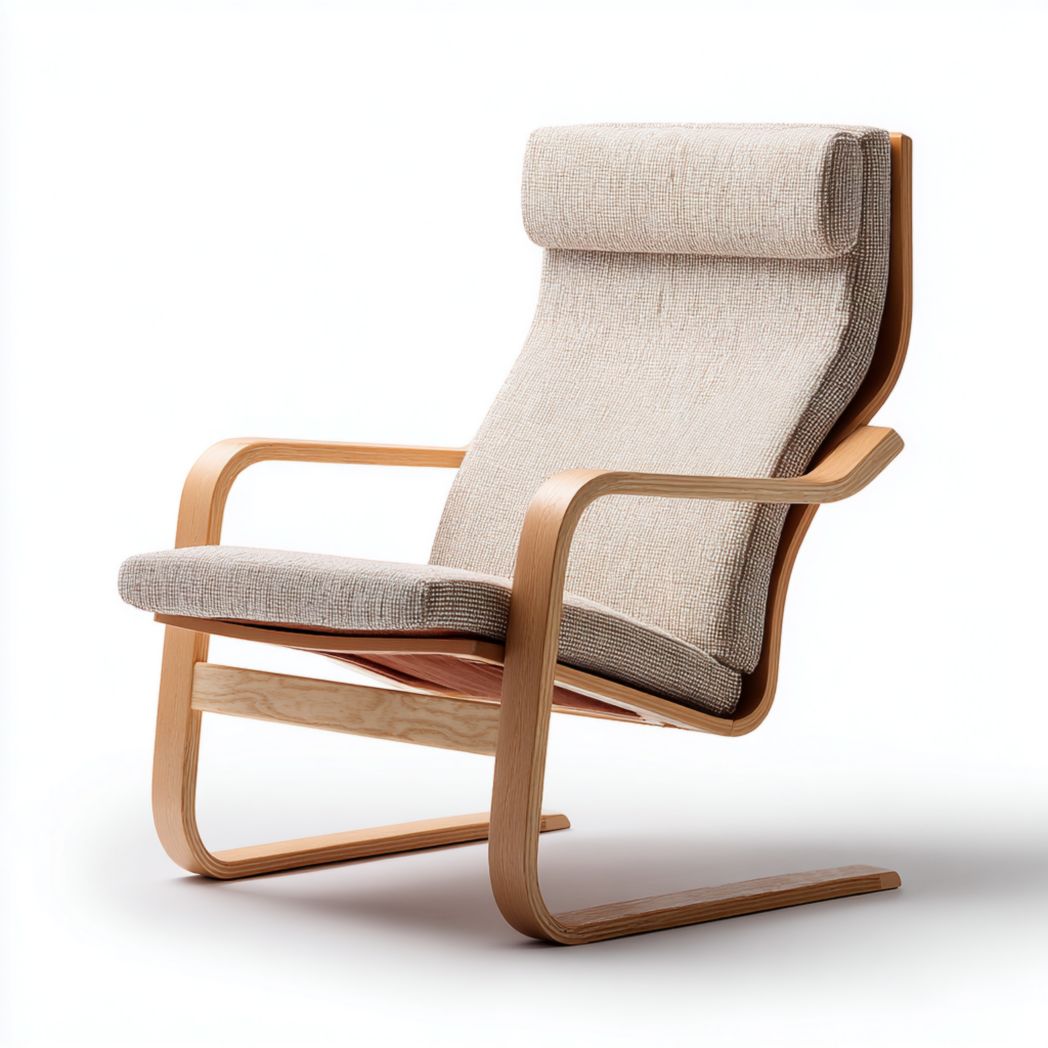 Fotel wypoczynkowy z giętego drewna brzozowego z zagłówkiem beżowy-Simons Patio