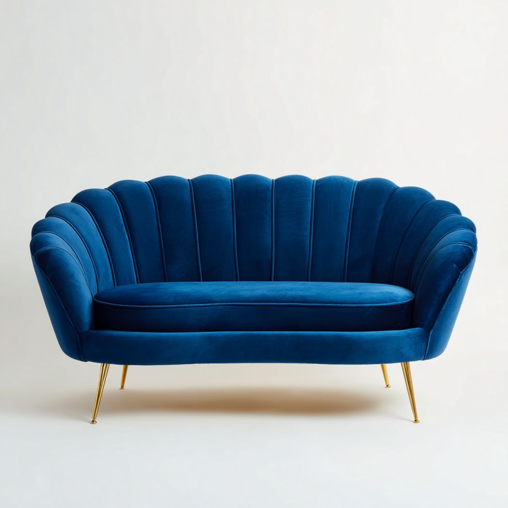 Sofa dwuosobowa z tkaniny niebieskiej, nogi metalowe-Simons Patio