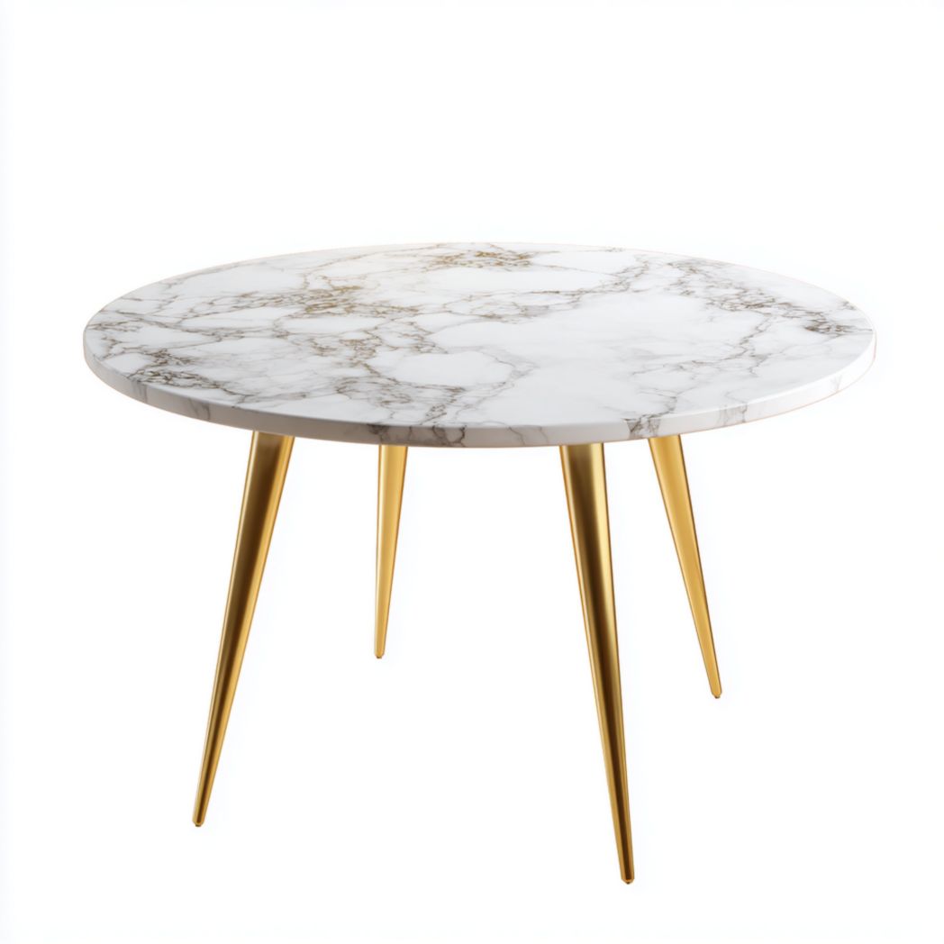Okrągły stolik kawowy z blatem z efektem marmuru na złotych metalowych nogach-Simons Patio