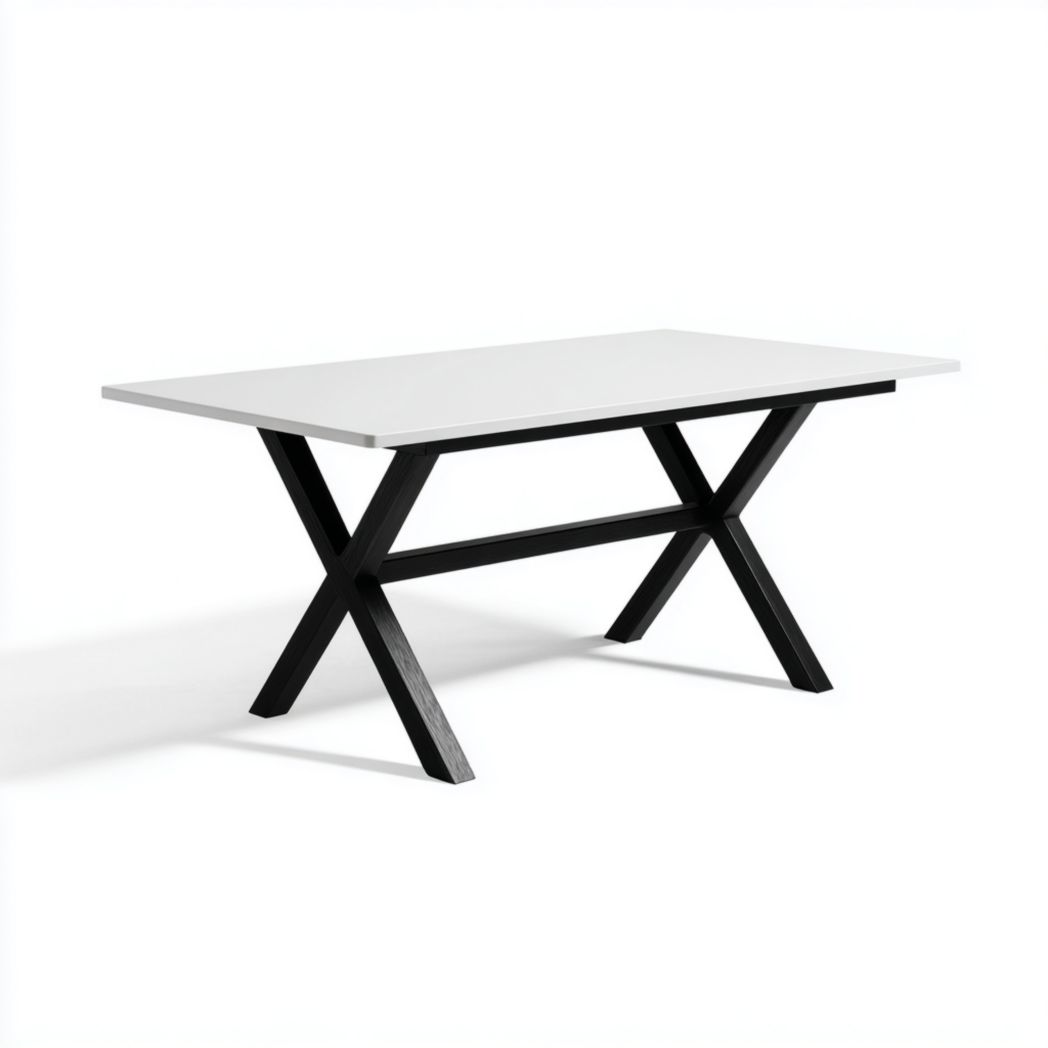Prostokątny stół z białym blatem na czarnych nogach krzyżowych-Simons Patio