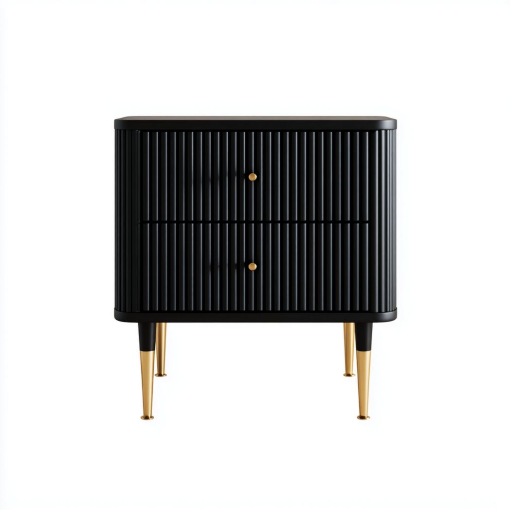 Czarna szafka nocna z 2 szufladami i złotymi nogami-Upholstery Design
