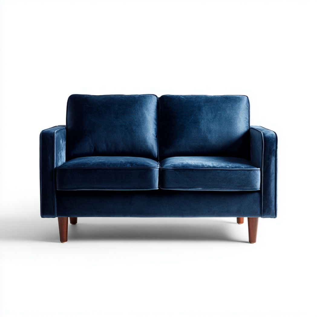 Sofa dwuosobowa z tkaniny niebieskiej, nogi z drewna bukowego-Upholstery Design