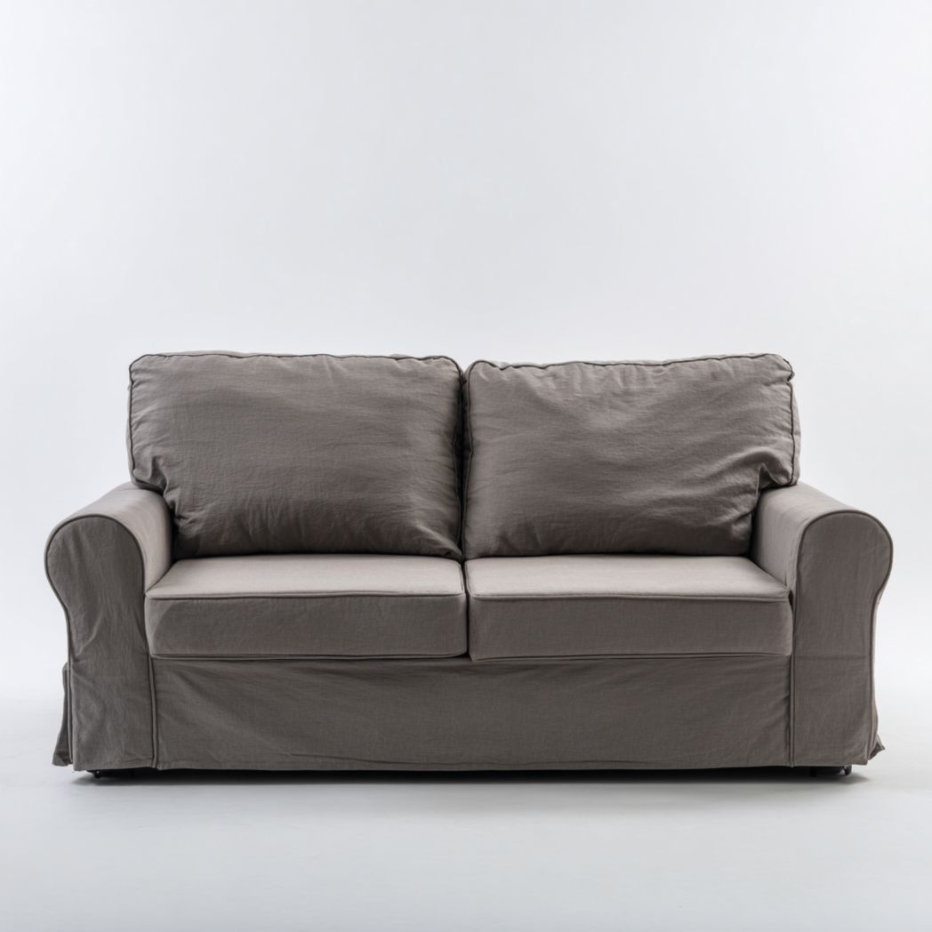 Sofa dwuosobowa z tkaniny szarej, nogi z metalu-Freedman Office