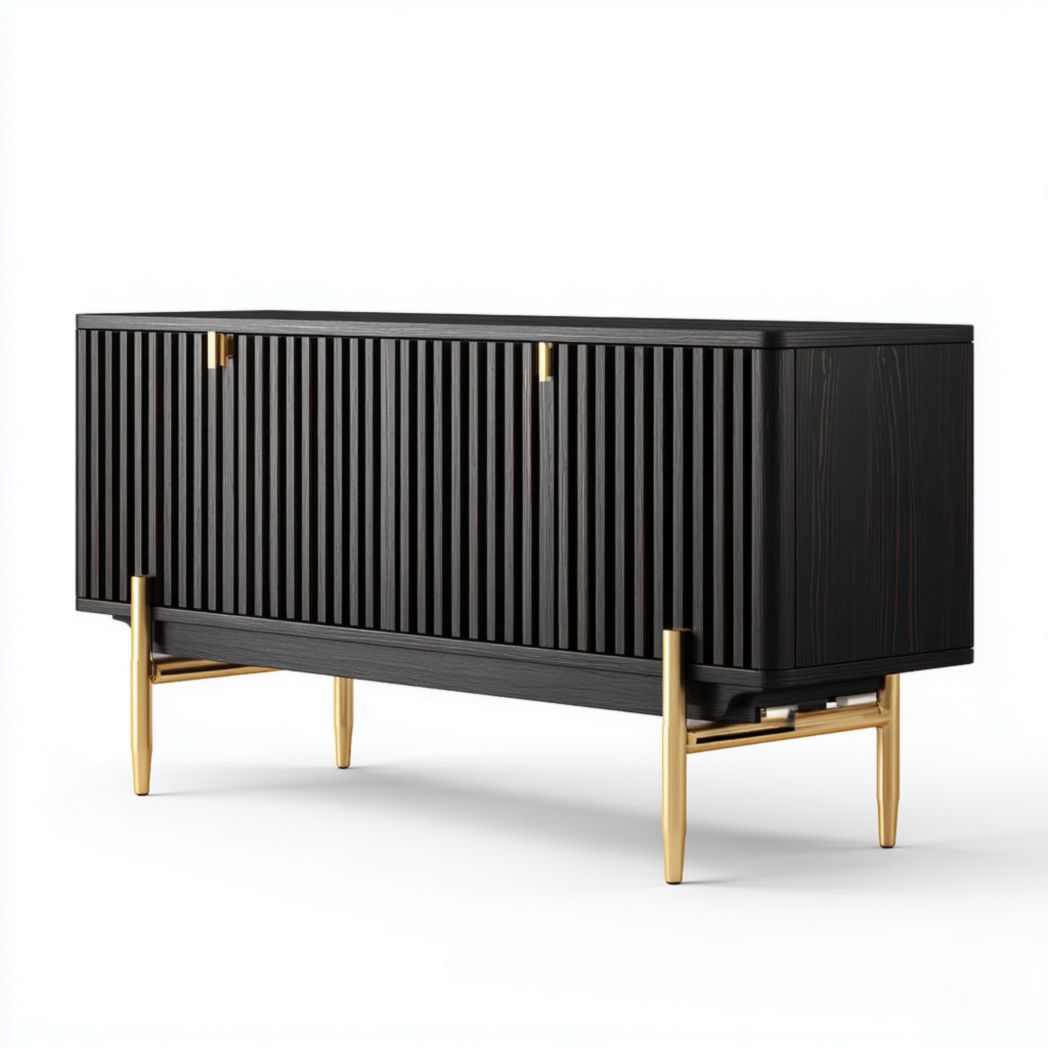 Komoda czarna z litego drewna dębowego i nogi ze złotej stali nierdzewnej ryflowana 120cm-Freedman Office