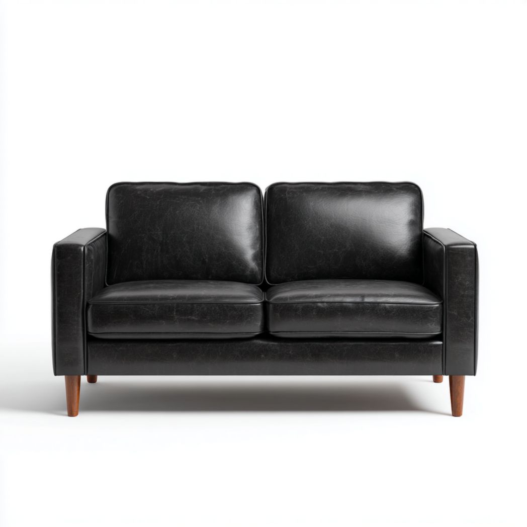 Sofa dwuosobowa z tkaniny skórzanej czarnej, nogi z drewna bukowego-Freedman Office