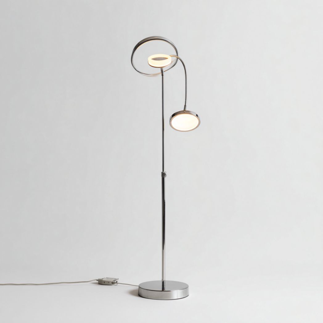 Lampa podłogowa metalowa, dwa źródła światła LED, srebrna-Freedman Office