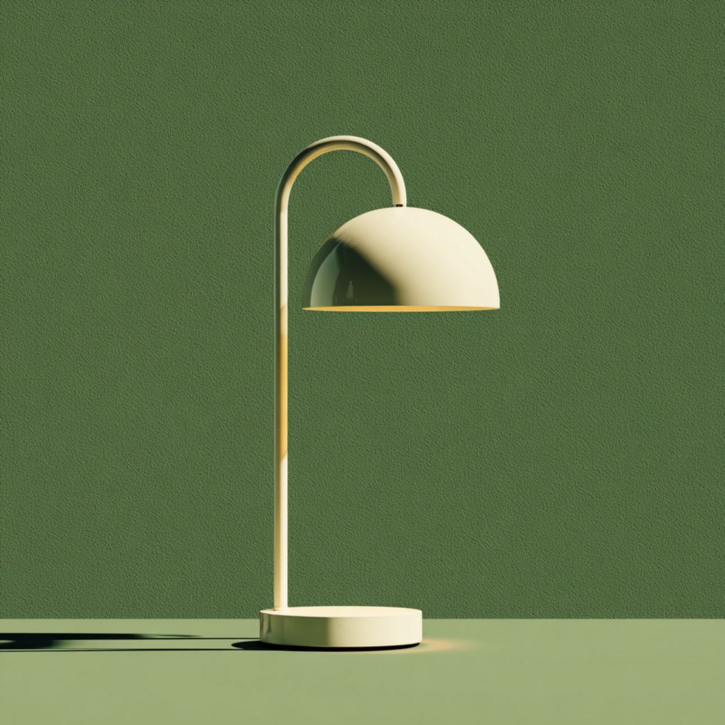 Lampa stołowa z metalowym wygiętym ramieniem i jasnym kloszem-Freedman Office