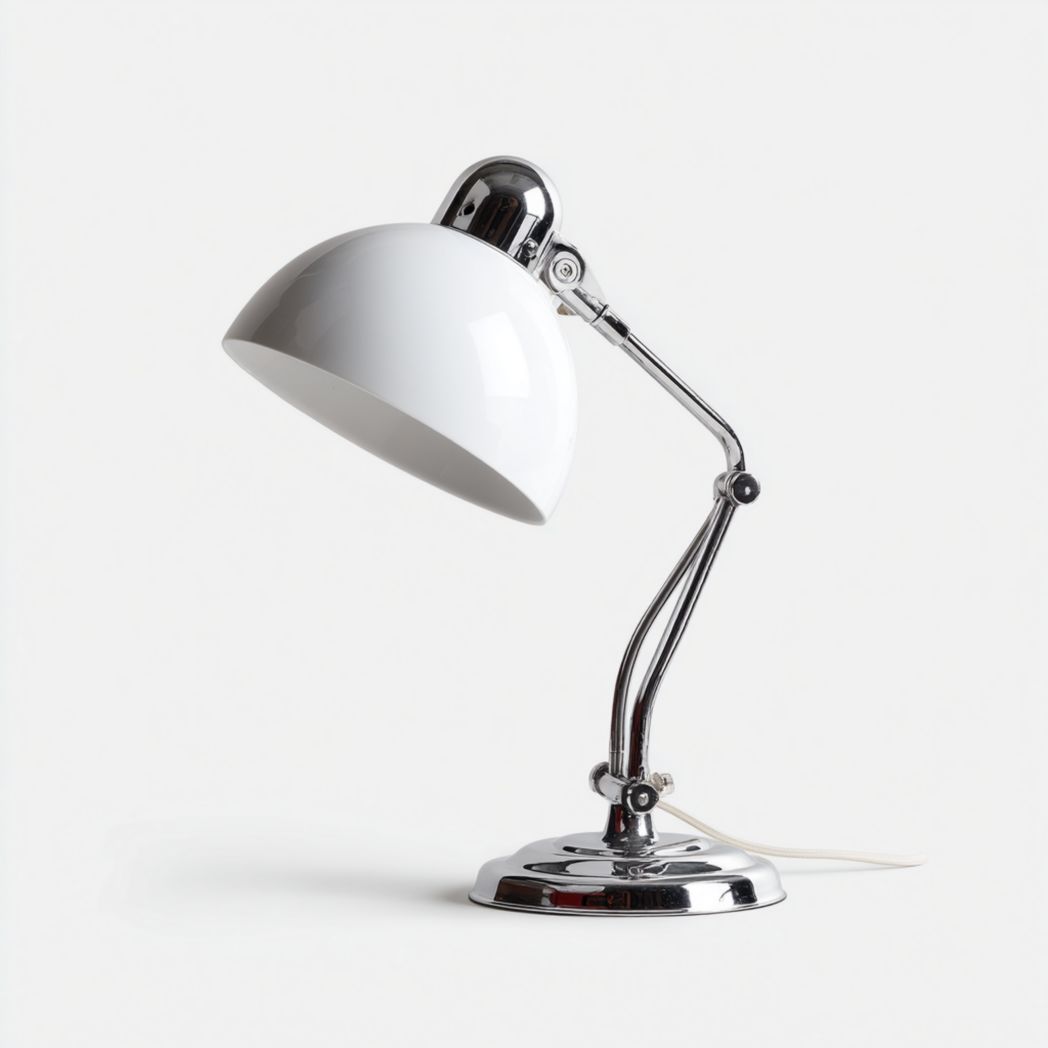 Lampa biurkowa metalowa biała i chromowana z regulowanym ramieniem E27-Freedman Office