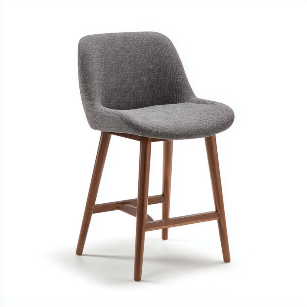 Krzesło barowe tapicerowane szare z drewnianymi nogami-Freedman Office