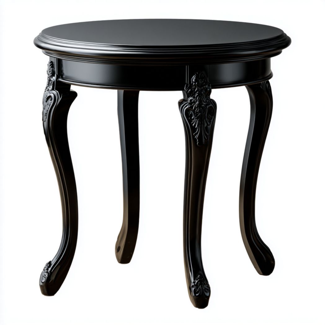 Okrągły stolik boczny z rzeźbionymi nogami czarny połysk-Freedman Office