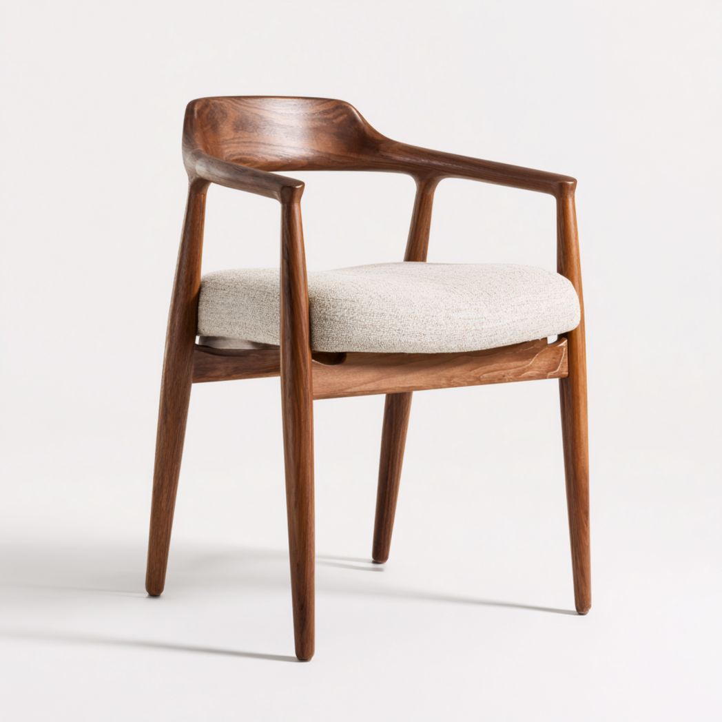 Krzesło tapicerowane z litego drewna orzechowego z podłokietnikami i jasnoszarym siedziskiem-Freedman Office