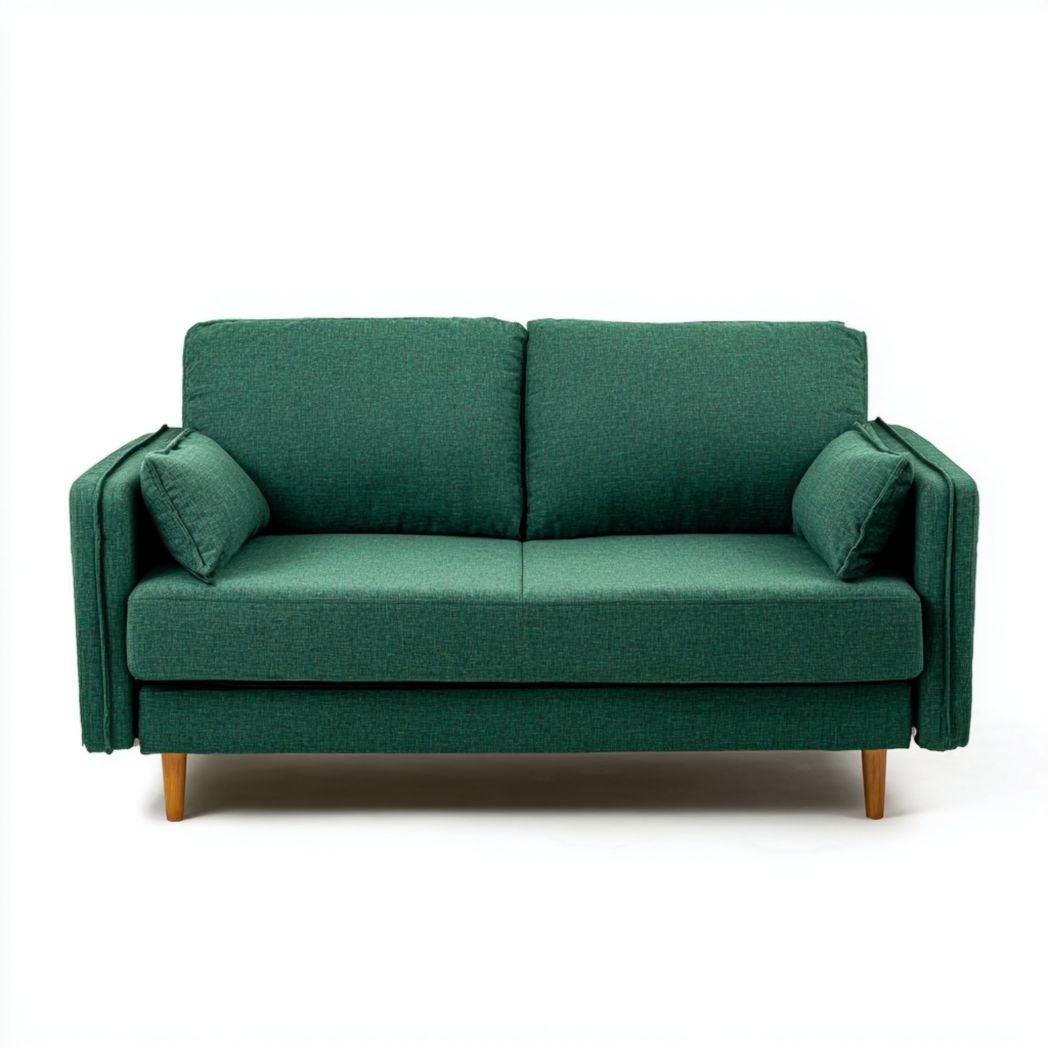 Sofa dwuosobowa z tkaniny zielonej, nogi z drewna bukowego-Freedman Office