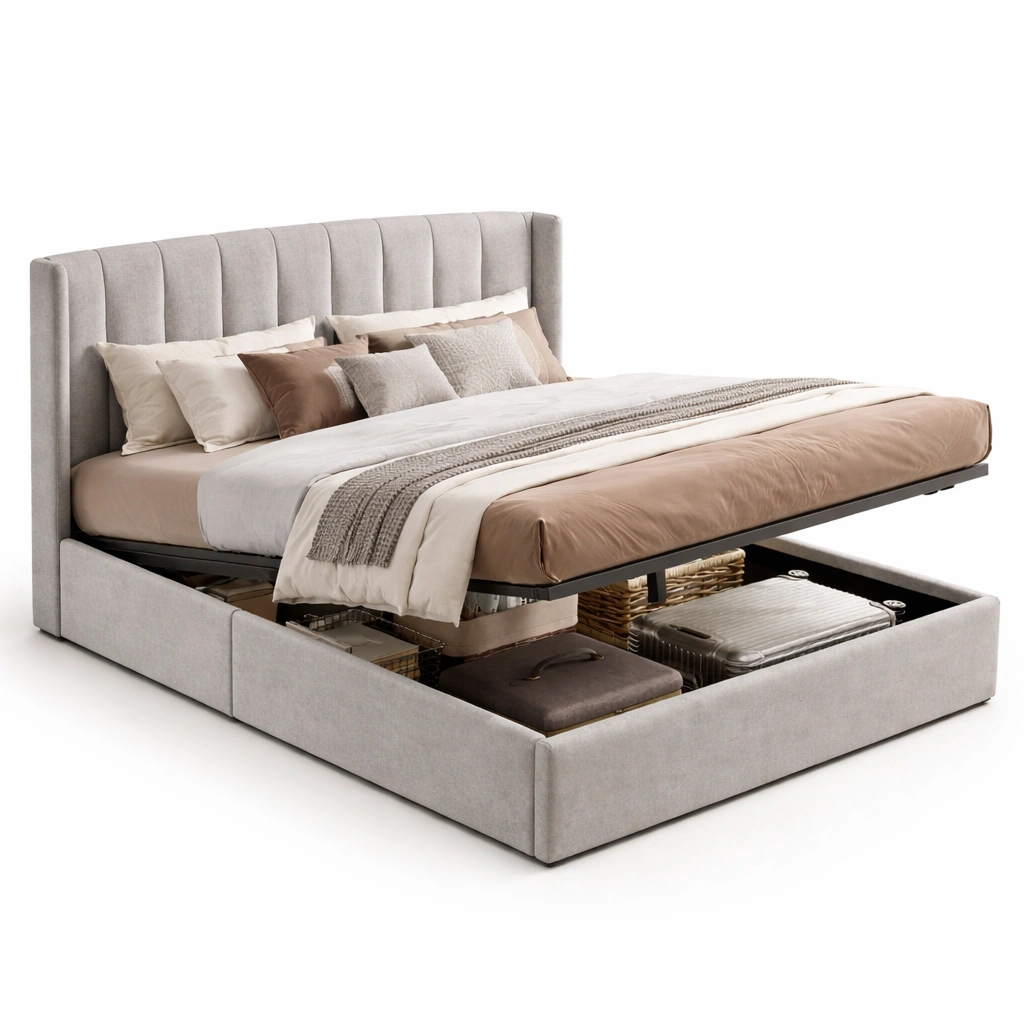Cama tapizada con base elevable y gran capacidad de almacenaje-cozixo