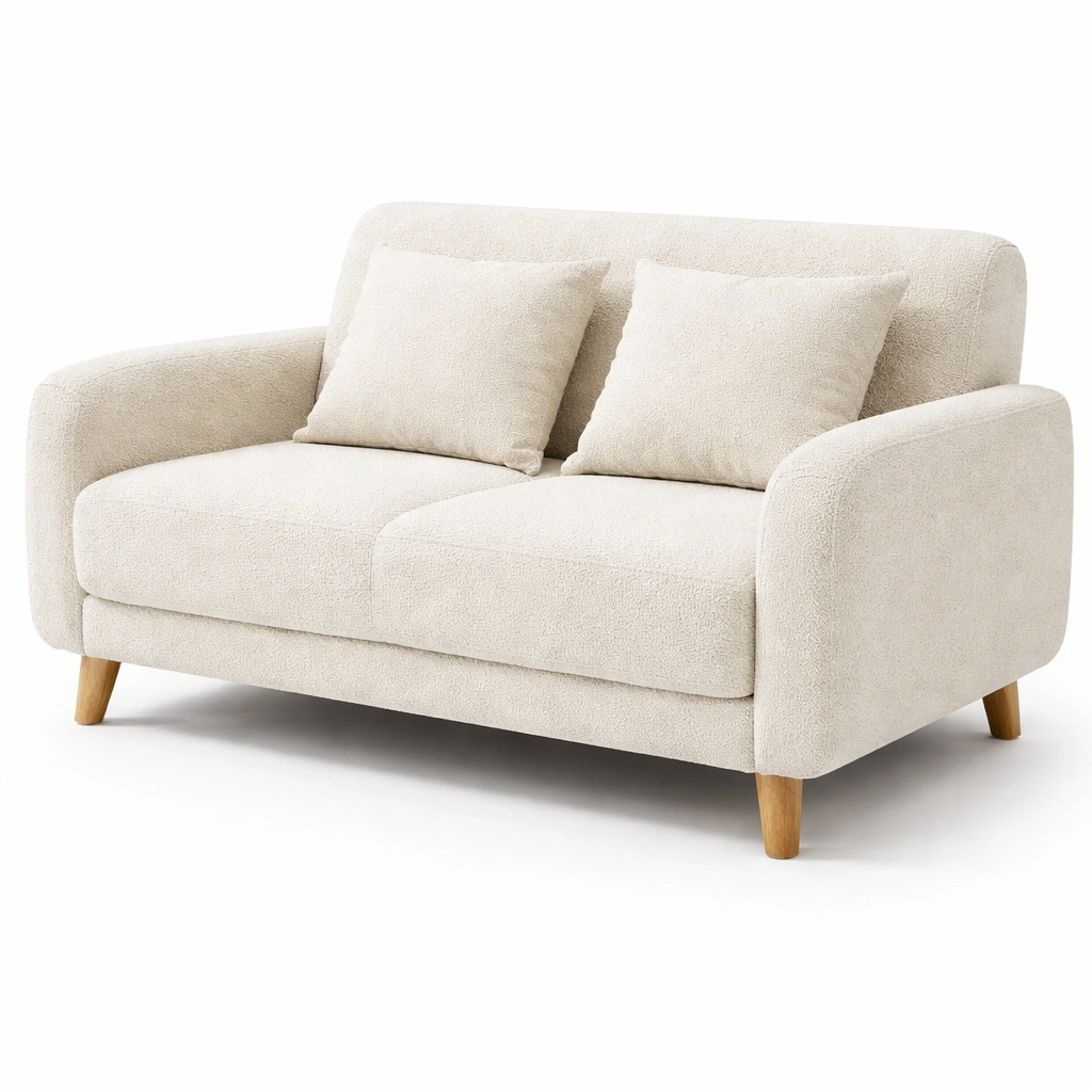 Sofa moderno de dos plazas con cojines y patas de madera-cozixo