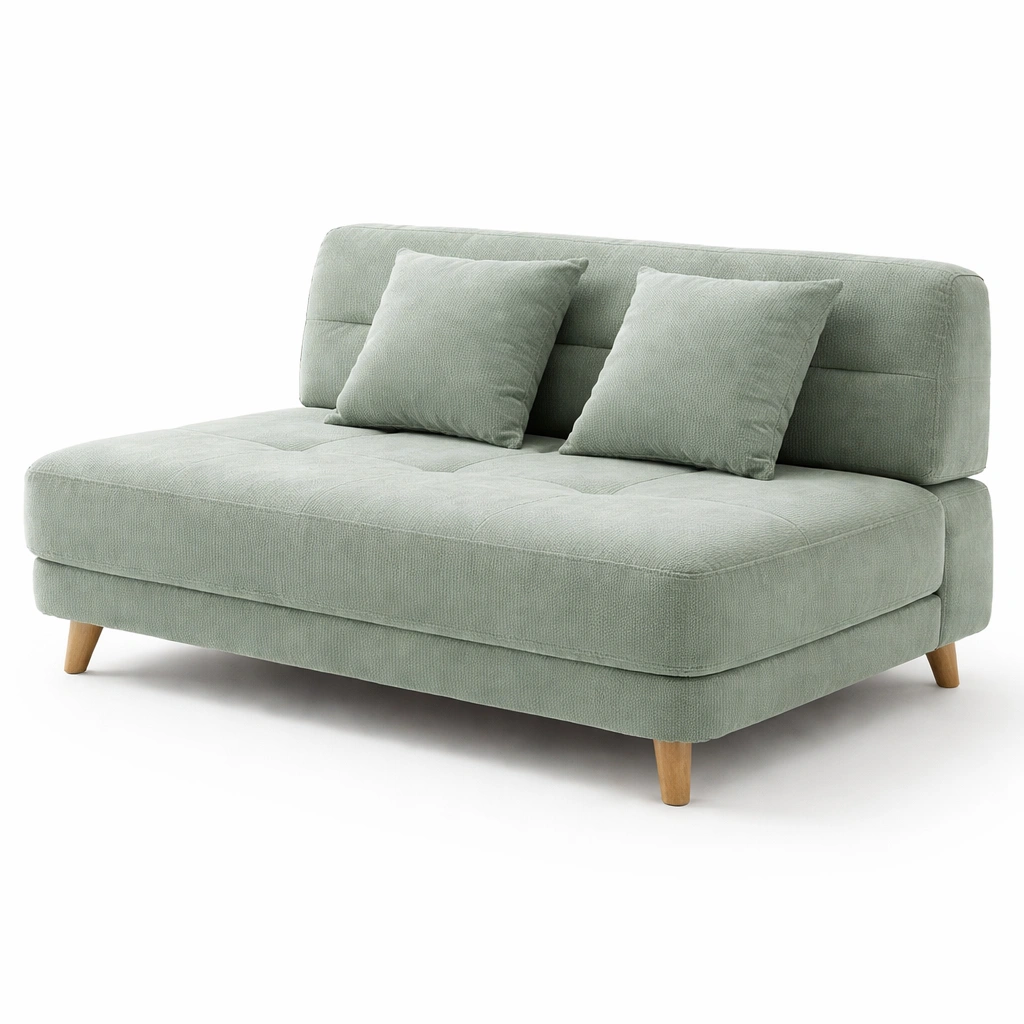Sofa moderno sin brazos con cojines y patas de madera-cozixo