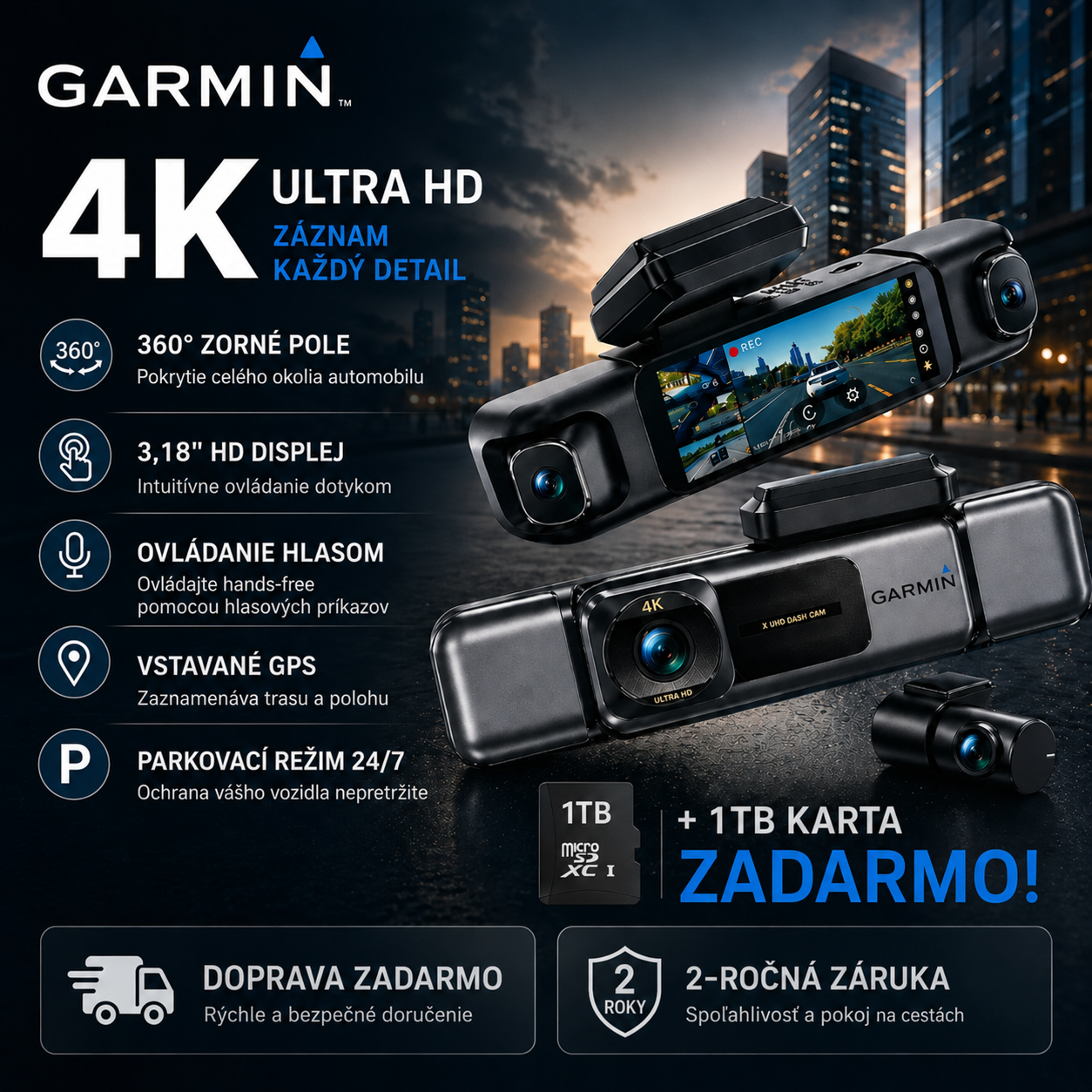 Garmin G980 (Najnovší model 2026): Inteligentná 360° autokamera s hlasovým ovládaním, 4K a GPS