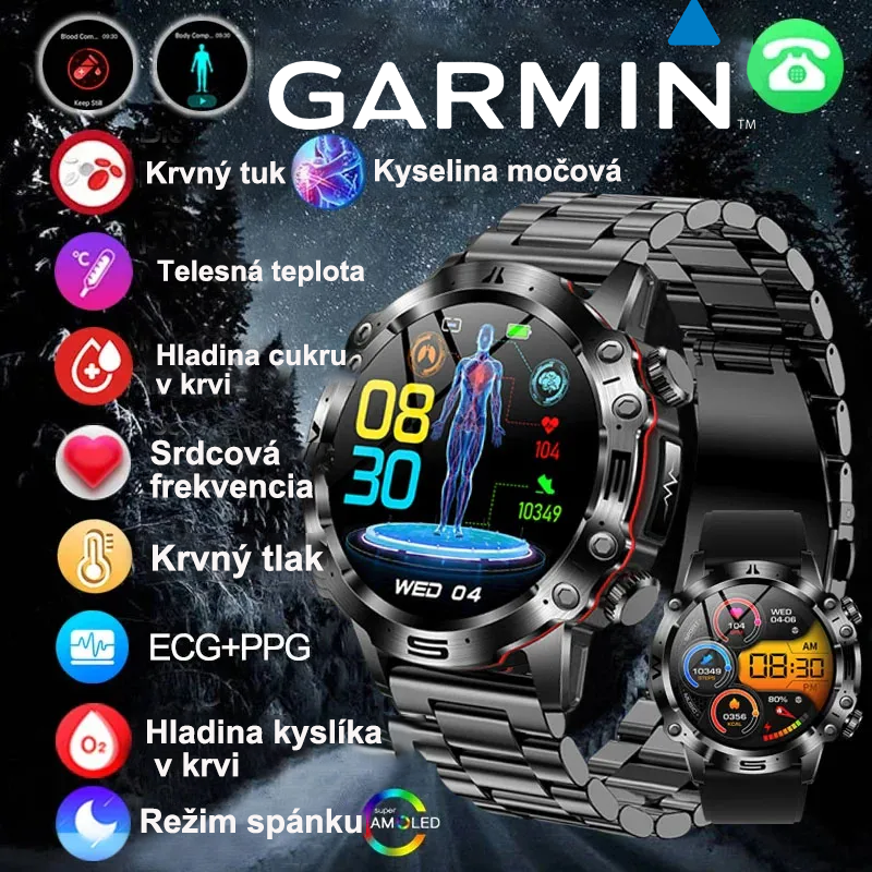 Garmin AI zdravotnícke diagnostické inteligentné hodinky ⌚️ Nová verzia 2025! Podporujú inteligentné meranie EKG + PPG, presne sledujú hladinu cukru, tukov a kyseliny močovej – vaše zdravie v jedných hodinkách 🏃‍♂️