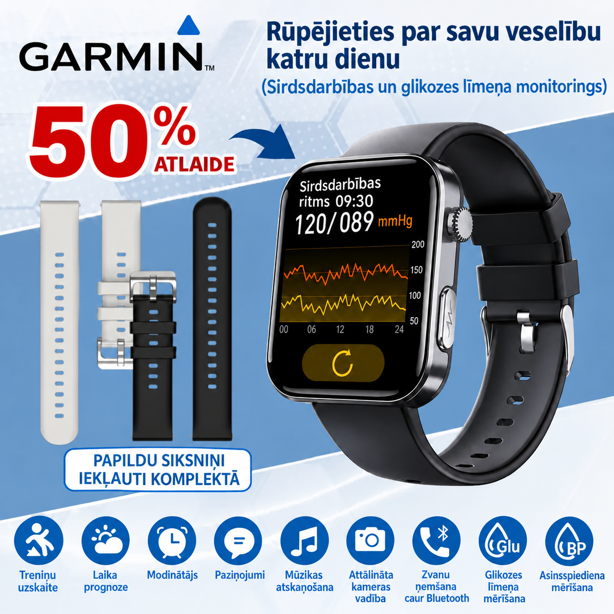 JAUNUMS 2026! Garmin viedpulkstenis ar AI – cukura līmeņa un asinsspiediena mērīšana, zvanu funkcija + 2 siksniņas DĀVANĀ 🎁📞