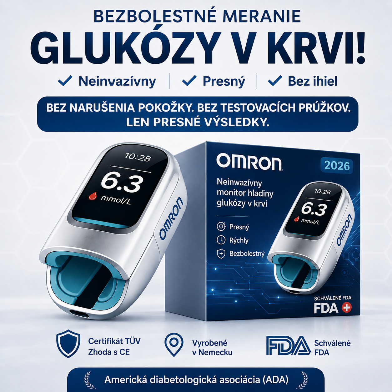 🔥 Koniec z igłami i bólem! | Nieinwazyjny glukometr Omron™ – łatwy i dokładny pomiar poziomu glukozy we krwi, gdziekolwiek jesteś 🔥