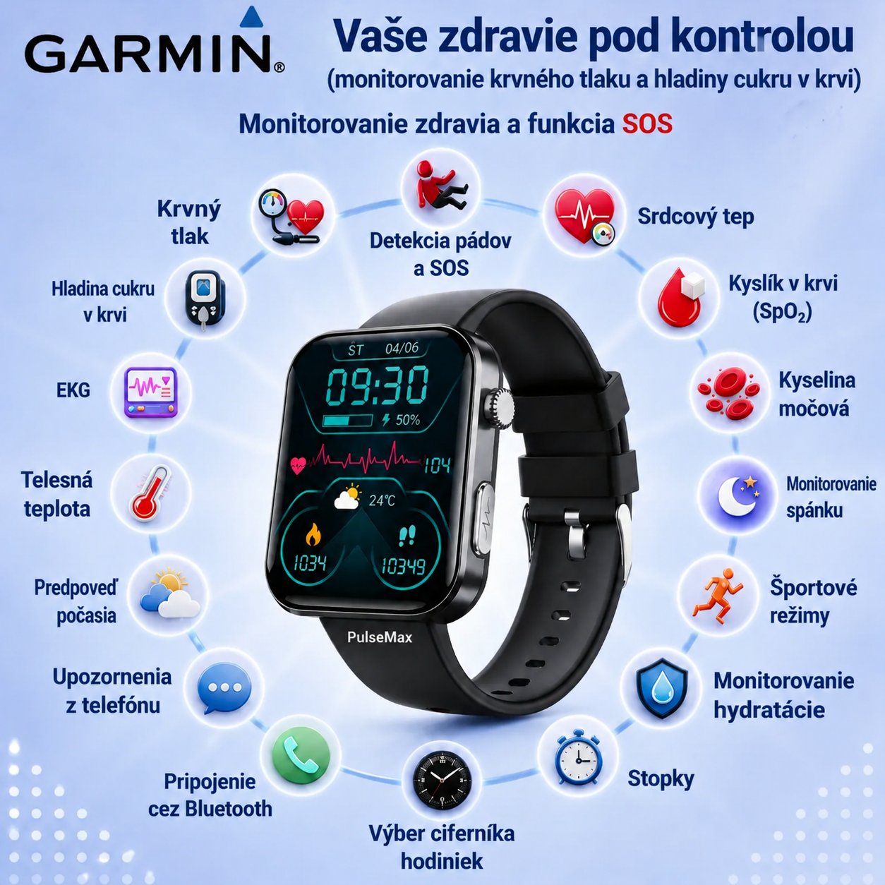 NOVINKA 2026! Smart hodinky Garmin AI – Meranie cukru a tlaku, funkcia volania + 2 remienky ako darček 🎁📞