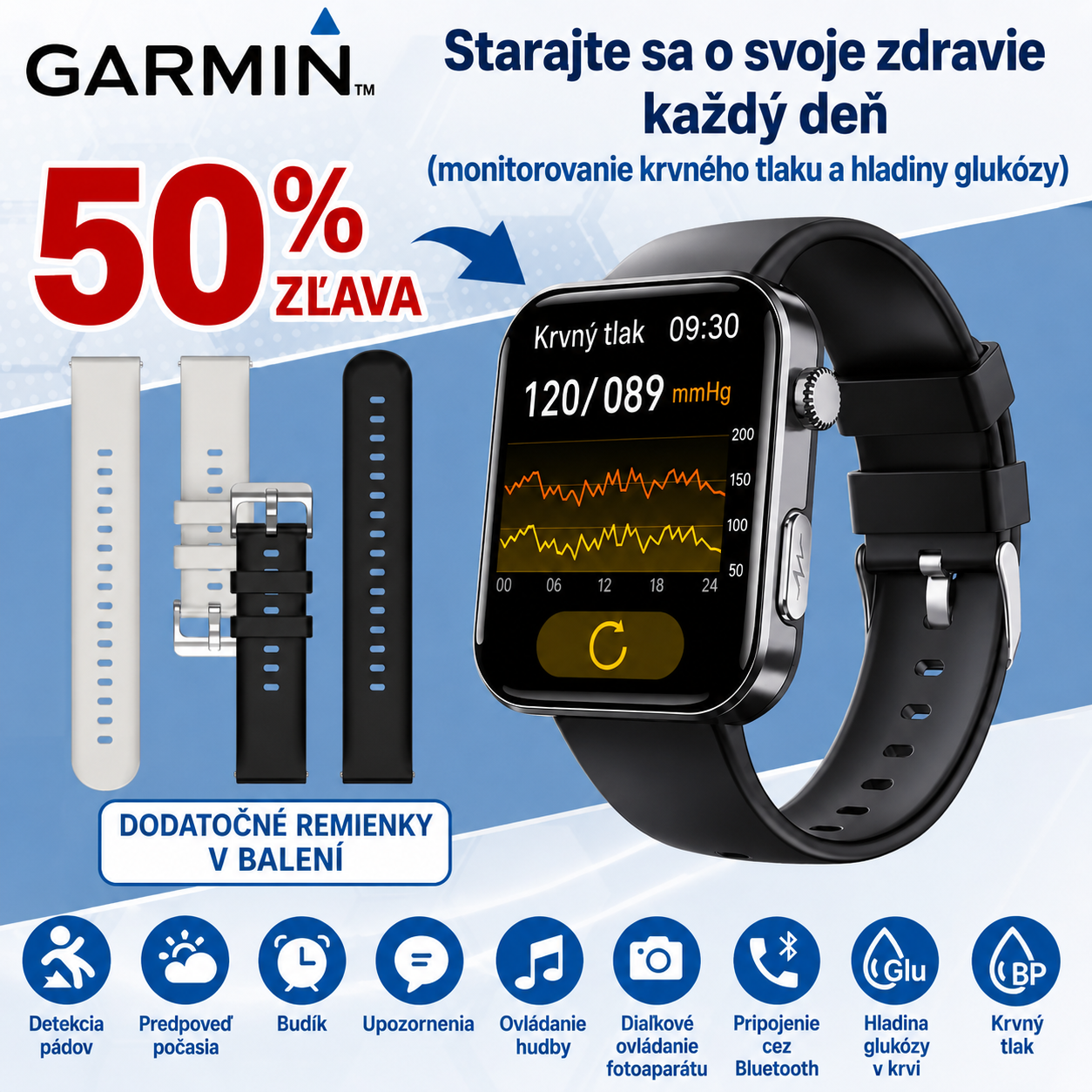 NOVINKA 2026! Smart hodinky Garmin AI – Meranie cukru a tlaku, funkcia volania + 2 remienky ako darček 🎁📞