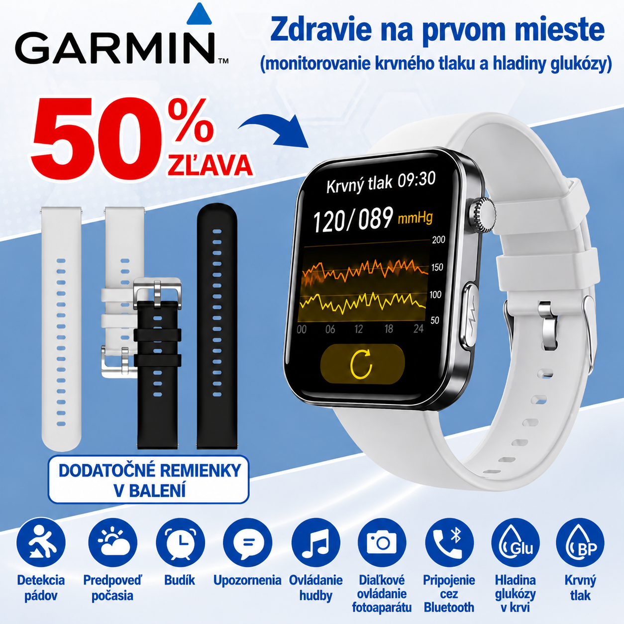 NOVINKA 2026! Smart hodinky Garmin AI – Meranie cukru a tlaku, funkcia volania + 2 remienky ako darček 🎁📞
