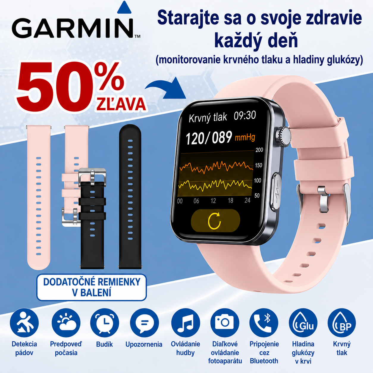 NOVINKA 2026! Smart hodinky Garmin AI – Meranie cukru a tlaku, funkcia volania + 2 remienky ako darček 🎁📞