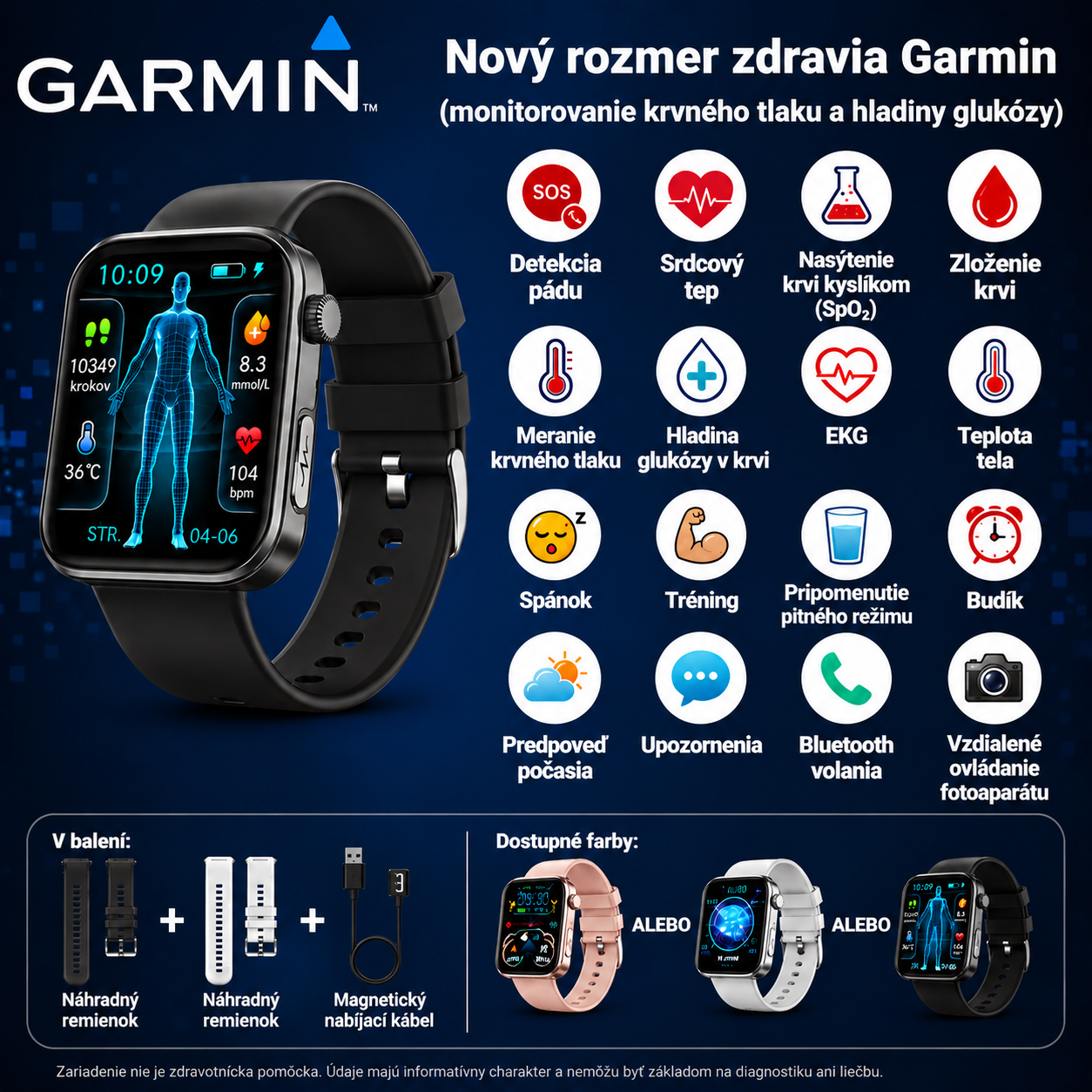 NOVINKA 2026! Smart hodinky Garmin AI – Meranie cukru a tlaku, funkcia volania + 2 remienky ako darček 🎁📞