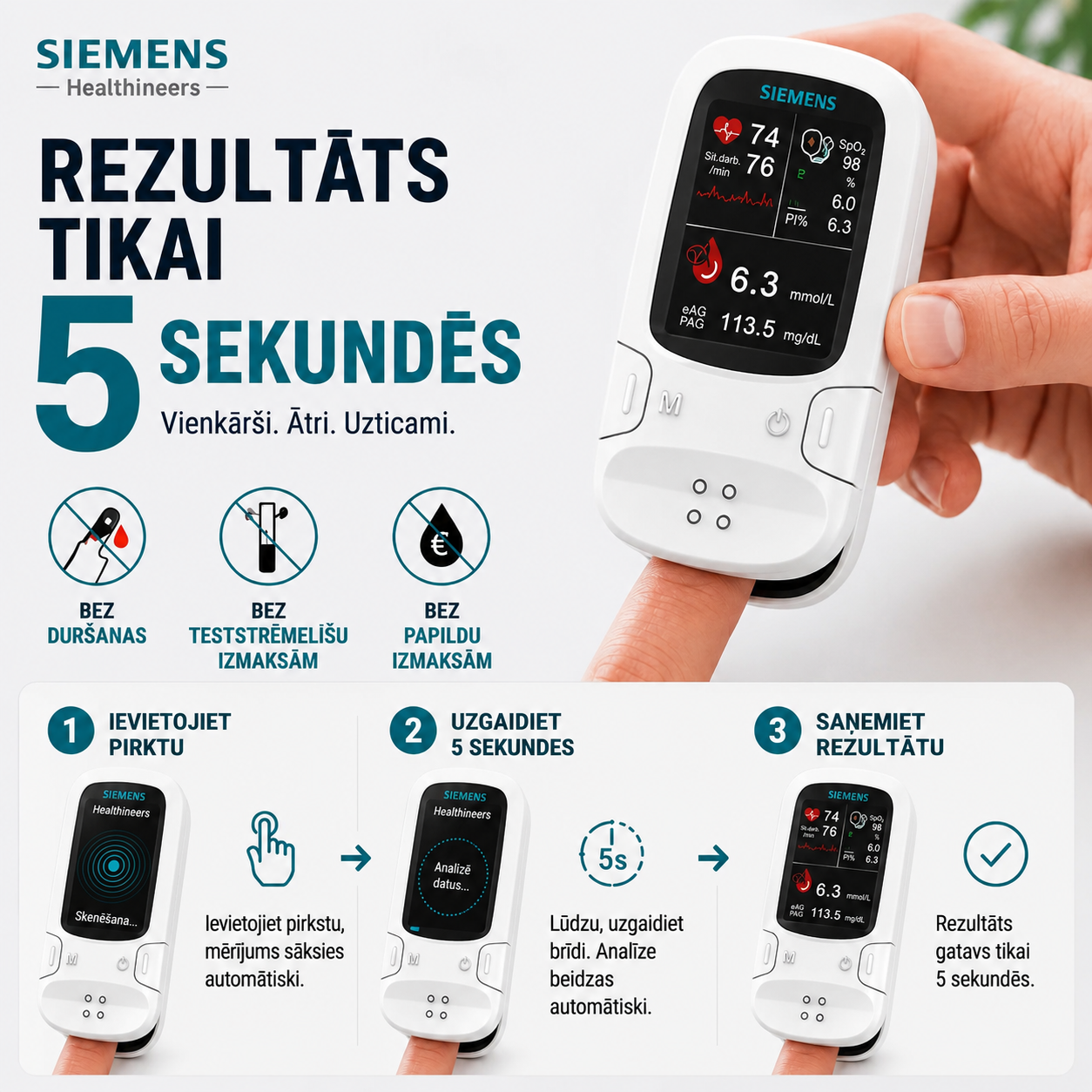🩸 Siemens™ 2026 jaunākais modelis 11 vienā bezadatu glikometrs 🇩🇪 Ražots Vācijā • Bez adatas dūriena • Bez teststrēmelēm • Rezultāti tikai 5 sekundēs