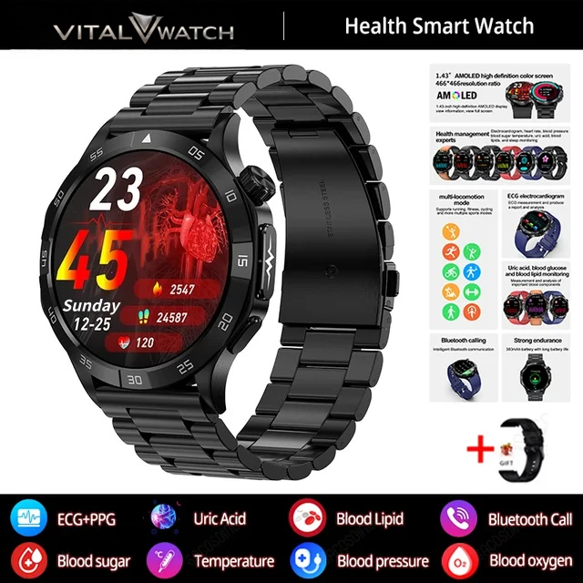 VITAL WATCH inteligentné hodinky 2026 ⌚️ Prehľad o vašom zdraví každý deň – jednoducho a spoľahlivo 🏃‍♂️  Sledujte srdcovú frekvenciu ❤️, spánok 🌙 a dennú aktivitu v reálnom čase. Elegantný dizajn, dlhá výdrž batérie a Bluetooth hovory – všetko, čo potr