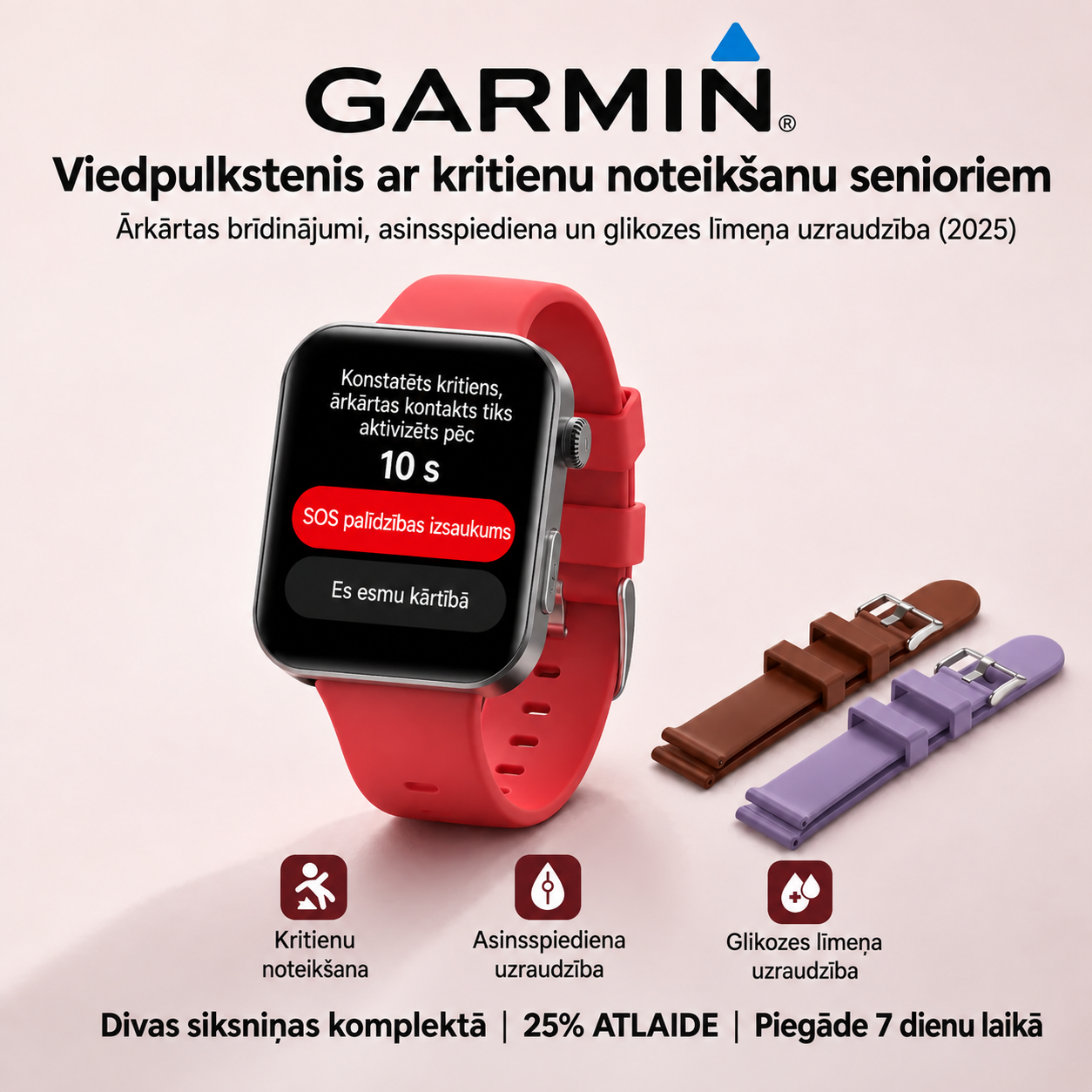 JAUNUMS 2026! Garmin viedpulkstenis ar AI – cukura līmeņa un asinsspiediena mērīšana, zvanu funkcija + 2 siksniņas DĀVANĀ 🎁📞