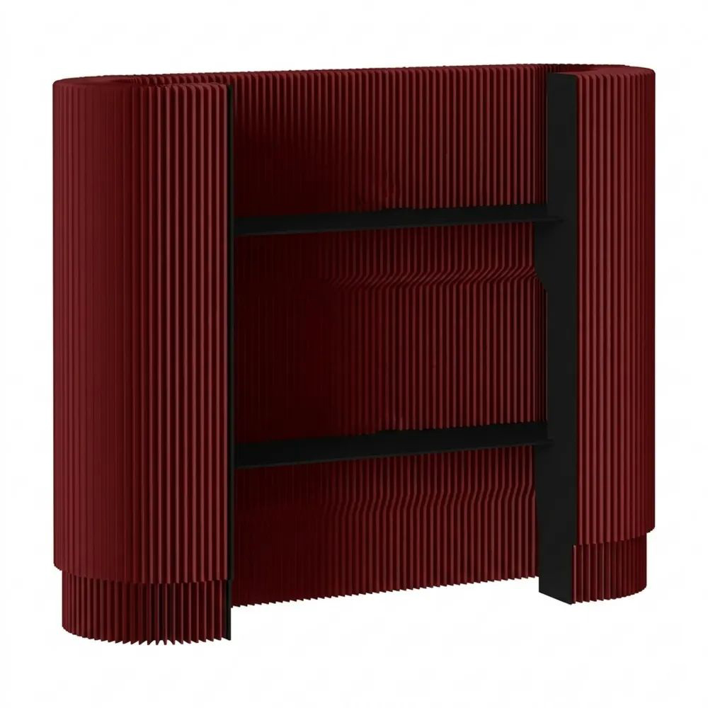 Empfangstheke mit dreistufigen Holzpaneelen, ideal für Lobbys und Geschäfte, Rot