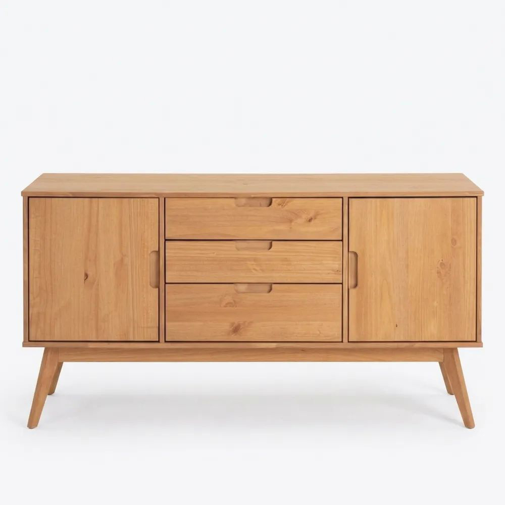 Skandinavisches Sideboard aus Kiefernholz mit Türen und Schubladen